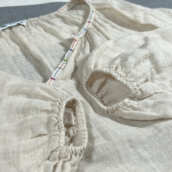 100% Linen Women's Top with Decorative Stitching V Neck 3/4 Sleeves One Size NWT - Picture 8 of 9